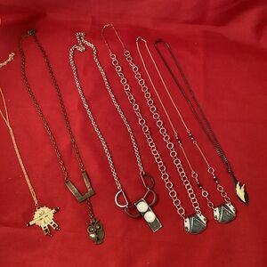 6 artisanal costume jewelry metallic necklaces